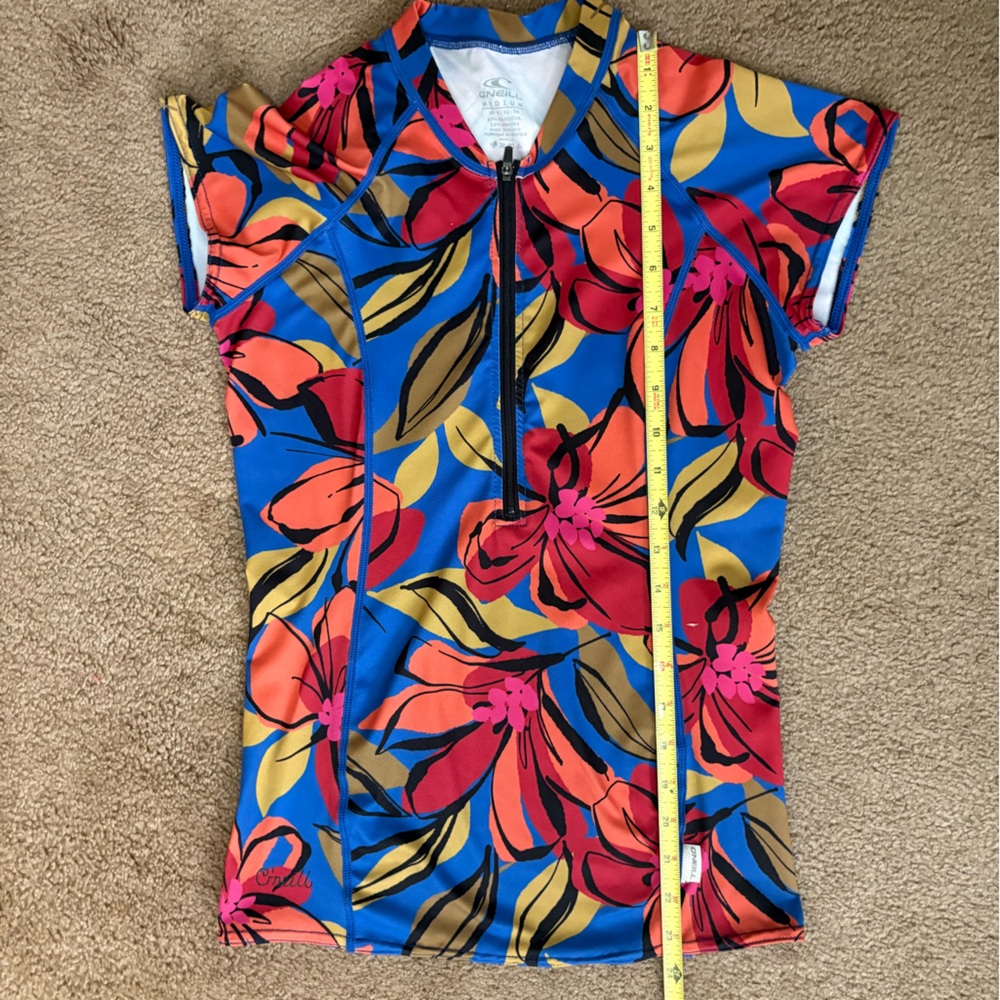 O'Neill Blue Orange Red Green Short Sleeve Swim Shirt Rash-guard Size M - Picture 6 of 7
